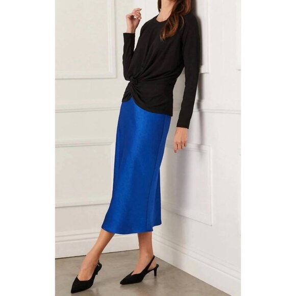 Rachel Zoe Women Blue Satin Bias Cut Midi Skirt Size 10 - Picture 1 of 8